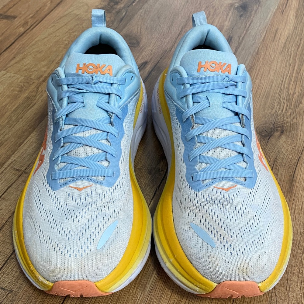 Hoka Bondi 8 Womens Running Shoes Sky Blue Yellow 1127952-SSCA Size 9B - Picture 2 of 8